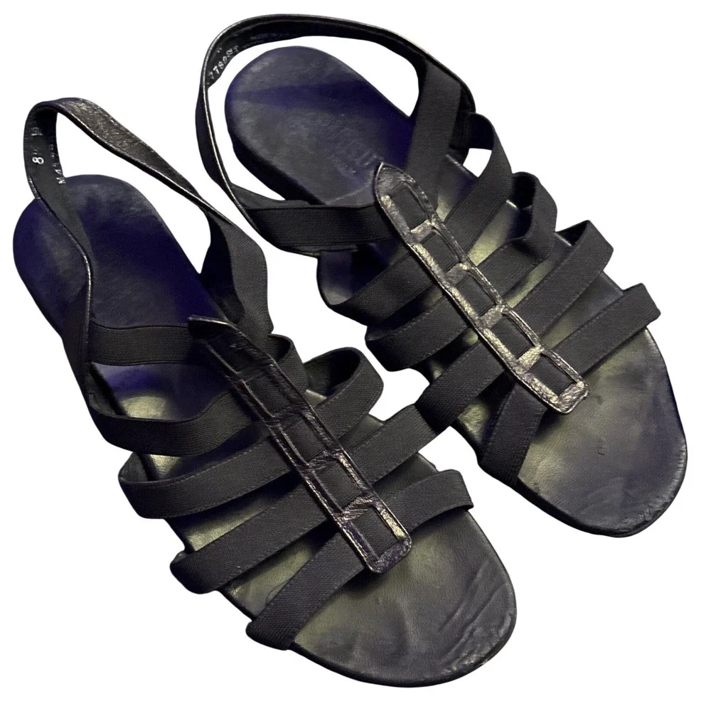 Munro American Black Leather Strappy Slingback Sandals Size 8.5 M